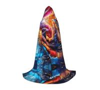 ETASUIOL Tie Dye Print Hooded Cloak For Halloween,Wizard Vampire Grim Reaper Costumes,Renaissance Style
