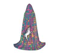 ETASUIOL Unicorn Building Print Hooded Cloak For Halloween,Wizard Vampire Grim Reaper Costumes,Renaissance Style