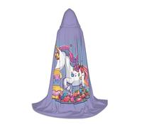 ETASUIOL Unicorn Food Print Hooded Cloak For Halloween,Wizard Vampire Grim Reaper Costumes,Renaissance Style