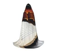 ETASUIOL Violin Book Print Hooded Cloak For Halloween,Wizard Vampire Grim Reaper Costumes,Renaissance Style