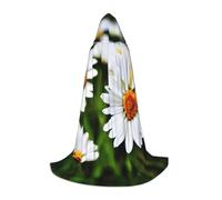 ETASUIOL White Daisy Flowers Print Hooded Cloak For Halloween,Wizard Vampire Grim Reaper Costumes,Renaissance Style