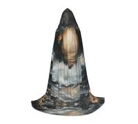 ETASUIOL Within The Tides Print Hooded Cloak For Halloween,Wizard Vampire Grim Reaper Costumes,Renaissance Style