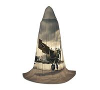 ETASUIOL World War 2 Aircraft Airplane Print Hooded Cloak For Halloween,Wizard Vampire Grim Reaper Costumes,Renaissance Style