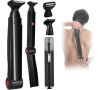 ETbyto Back Shavers for Men Long Handle,Multifunctional Self-Service Electric Back Hair Razor with Adjustable Handle,Men's Back Shaver wiht Nose Hair Trimmer Set and 2 Shock Absorber Flex Heads,Black