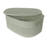 ETC 14L Large GREEN Colour Storage Basket with Lid, Plastic Woven Rattan Style Organiser Box for Home, Bathroom, Kitchen, Laundry, Toy Storage, Wardrobe, Shelves & Cupboards.