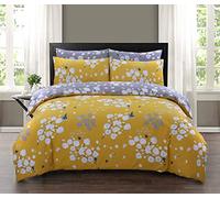 ETC Double Duvet Set 100% Pure Cotton Reversible Printed Hotel Quality Duvet Cover Ultra Soft Easy Care Double Bedding Set Super Soft and Luxury Duvet Cover Sets (Blossom Mustard-Double)