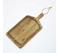 Homescapes Etched Christmas Holly Mango Wood Chopping Board in Natural Homescapes Natural