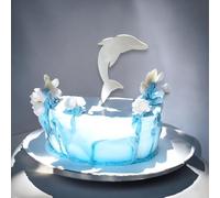 Etched Dolphin Cake Topper, 10cm, silver, (15cm inc spike)