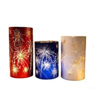 Etched Firework Glass Hurricanes Set of 3 Staggered
