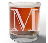 Etched Monogram 325ml Whiskey Rocks Glass (Letter M), A-Z Customised Bourbon Gin Rum Gifts Men, Personalised Whisky Tumbler Glass, Custom Engraved Gifts for Him, Initial, Name, Birthday, Retirement