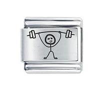 ETCHED Stick Man with Weights - Compatible with all 9mm Italian Style Charm Bracelets