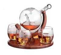 Etched World Decanter Whiskey Globe - The Wine Savant Whiskey Gift Set Globe Decanter with Antique Airplane, Whiskey Stones and 4 World Map Glasses, Pilot Gift - Alcohol Related Gift, Home BAR Decor