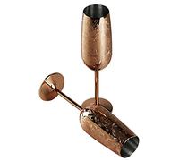 Etching Stainless Steel Champagne Flutes Glass Set of 2, 200ML Champagne Glasses Wedding Set for Wedding,Parties and Anniversary (Copper Plated)