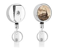 Etching Train Badge Reel Retractable Stainless Steel Badge Clip with Lanyard Cute Badges Reel Holder Heavy-Duty Nurse Doctor Name Tag Badges Clip for Work
