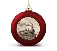 Etching Train Christmas Ball Ornaments 1.6 Inch Red Shatterproof Plastic Decorative Hanging Ornaments Festive Baubles Decorations Xmas Ornament for Tree Holiday Party Home Decor