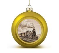 Etching Train Christmas Ball Ornaments - Shatterproof Plastic Vintage Rustic Xmas Tree Decorations Pendant for Family Holiday Wedding Party Xmas Hanging Decoration