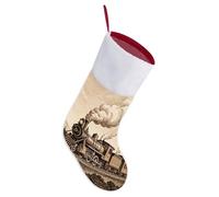 Etching Train Christmas Stockings 18 Inch Large Hanging Stocking with White Plush Cuff Xmas Stocking Fireplace Hanging Stockings Gift for Family Holiday Party Decoration