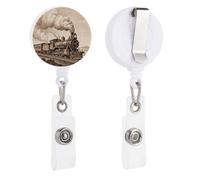 Etching Train Retractable Badge Reel - Personalized ID Name Badge Holder with Lanyard Cute Badges Reel Holder Round Nurse Doctor Name Tag Badges Clip for Work