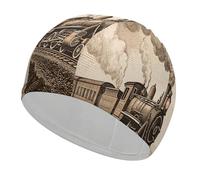 Etching Train Swim Cap for Women Men Swimming Hat Bath Waterproof Pool Caps for Long Thick Curly Hair