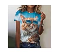 (ETD88A20251911J, XXL) Summer Funny Cool Cat 3D Print T-shirts Women Streetwear Casual Fashion Y2k Short Sleeve T Shirt O-neck Tees Tops Clothing