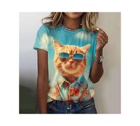 (ETD88A20251911K, XXL) Summer Funny Cool Cat 3D Print T-shirts Women Streetwear Casual Fashion Y2k Short Sleeve T Shirt O-neck Tees Tops Clothing