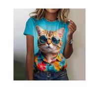 (ETD88A20251911N, XXL) Summer Funny Cool Cat 3D Print T-shirts Women Streetwear Casual Fashion Y2k Short Sleeve T Shirt O-neck Tees Tops Clothing