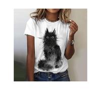 (ETD88B20251513A, XXL) Summer Small Black Cat 3D Print T-shirts Women Streetwear Casual Fashion Y2k Short Sleeve T Shirt O-neck Tees Tops Clothing
