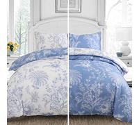 ETDIFFE Floral Duvet Cover Queen Size, 3pc Reversible Farmhouse Botanical Flower Pattern Printed Microfiber Comforter Cover Set, Aesthetic Soft & Lightweight Quilt Cover, Light Blue and White