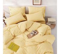 ETDIFFE Yellow Grid Duvet Cover Queen Size, 3 Piece Farmhouse Buffalo Check Gingham Geometric Pattern Printed Microfiber Comforter Cover Set, Soft and Lightweight Plaid Bedding Quilt Cover