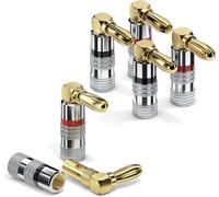 ETEC Banana Plug, Suitable for Speaker Cables up to 6 mm² Cross Section, 90° Angled with Colour Coding (2 x Red, 2 x Black), Set of 4, 24 K Gold-Plated