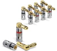 ETEC Banana Plug, Suitable for Speaker Cables up to 6 mm² Cross Section, 90° Angled with Colour Coding (4 x Red, 4 x Black), Set of 8, 24 K Gold-Plated
