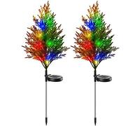 Etechydra Solar Christmas Lights, 2PCS Xmas Solar Garden Lights, Waterproof Solar Tree Light, Pathway Lights IP65 Solar Power Multi-Color Flickering Pine Tree Lights for Garden Outdoor Decor