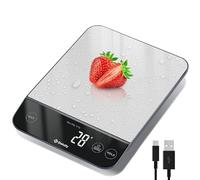Etekcity 10kg Digital Kitchen Scales,Waterproof, USB Rechargeable Food Scales with LED Display,Hold&Tare Function for Cooking,Weight Loss,Stainless Steel