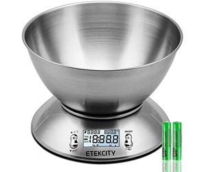 Etekcity Electronic Kitchen Scales with Stainless Steel Mixing Bowl, Timer and Temperature Sensor, Digital Wet and Dry Food Weighing Scale for Cooking and Baking-11lb/5kg