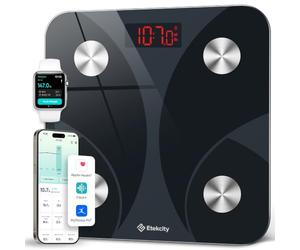 Etekcity Scales for Body Weight, High Precision 0.1lb Bathroom Digital Weighing Scale with Phone App & Bluetooth, Smart Body Composition Monitor for BMI, Body Fat, Muscle Mass, Durable Glass Ash-black
