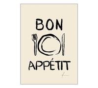 ETEKNIC Bon Appetit Kitchen Wall Art Poster Food Print Dining Room Sign Trendy Cooking Quote Aesthetic Hand Line Drawing Beige Neutral Home Decor Gifts (A4, Print Only)