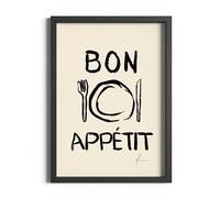 ETEKNIC Bon Appetit Kitchen Wall Art Poster Food Print Dining Room Sign Trendy Cooking Quote Aesthetic Hand Line Drawing Beige Neutral Home Decor Gifts (A6, Black Frame)
