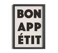 ETEKNIC Bon Appetit Kitchen Wall Art Poster Food Quote Print Dining Room Sign Trendy Aesthetic Beige Neutral Home Decor Gifts (A5, Black Frame)