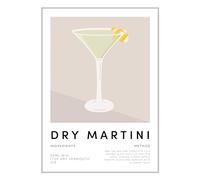 ETEKNIC Dry Martini Cocktail Poster Mixology Recipe Drinks Kitchen Wall Art Print Home Bar Accessories Dining Room Decor Sign Gifts (A4, Print Only)
