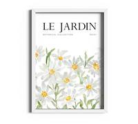 ETEKNIC Flower Market Daisy Floral Exhibition Poster Abstract Wall Art Flowers Print Neutral Colour Aesthetic Botanical Gallery Wall Bathroom Décor (A6, White Frame)
