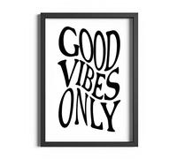 ETEKNIC Good Vibes Only Print Inspirational Quotes Positivity Wall Art Prints Colourful Motivational Office Poster Home Décor Framed A6 A5 A4 A3 (Black, A5 (148x210mm) Black Frame)