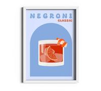 ETEKNIC Negroni Retro Cocktail Poster Classic Drinks Print Vintage Kitchen Wall Art Colourful Home Bar Accessories Dining Room Decor Sign Gifts (A4, White Frame)