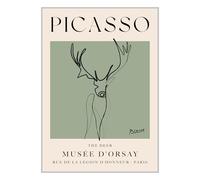 ETEKNIC The Deer Picasso Exhibition Wall Art Print Neutral Green Abstract Vintage Animal Line Drawing Poster Famous Artist Gallery Home Decor (A4, Print Only)