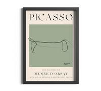ETEKNIC The Dog Picasso Exhibition Wall Art Print Neutral Green Abstract Vintage Animal Pet Line Art Drawing Poster Famous Artist Gallery Home Decor (A4, Black Frame)