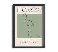ETEKNIC The Flamingo Picasso Exhibition Wall Art Print Neutral Green Abstract Vintage Animal Line Drawing Poster Famous Artist Gallery Home Decor (A6, Black Frame)