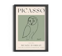 ETEKNIC The Owl Picasso Exhibition Wall Art Print Neutral Green Abstract Vintage Animal Bird Line Drawing Poster Famous Artist Gallery Home Decor (A6, Black Frame)