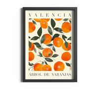 ETEKNIC Valencia Oranges Poster Colourful Spanish Print Fruit Kitchen Wall Art Orange Living Room Artwork Spain Summer Home Décor (A3, Black Frame)