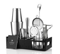 ETENS Cocktail Shaker Set Drink Mixer Bar Accessories - 15Pcs Mixology Bartender Kit Includes Boston Shaker, Japanese Jigger, Strainer, Bottle Opener, Cocktail Mixing Spoon - Handcrafted Wood Stand