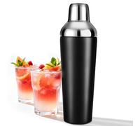 Etens Insulated Cocktail Shaker Black - 23oz Double Wall Vacuum Stainless Steel Martini Shaker with Built-in Strainer & Jigger Lid, Pro Leak-Proof Weighted Shaker for Home Bar, Premium Bar Gift Set