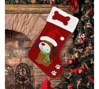 ETERAMUS Dog Christmas Stocking Single, 20 inch Large Animal Felt Embroidered Dog Christmas Stockings, 3D Cute Dog Xmas Stockings with Pet Paw, Bone and Plush Cuff for Kitty Xmas Decorations…